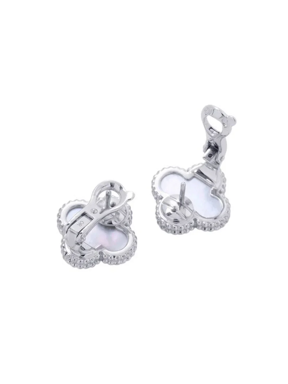 Van Cleef & Arpels Earrings Vintage Alhambra Mother of Pearl 18k White Gold